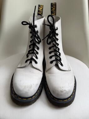 Dr. Martens Virginia Leather Platform Combat Boots Womens 13 Mens 12 White Punk